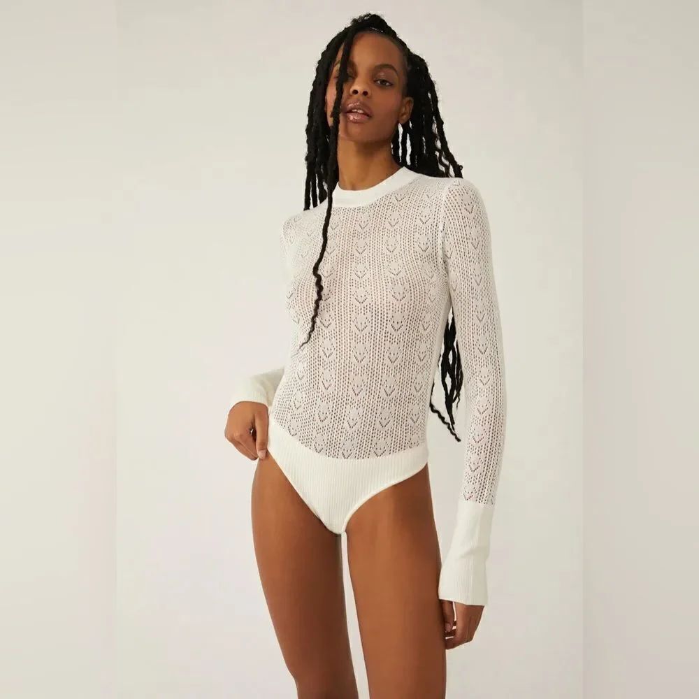 Free People Intimately Sunday Best Bodysuit, Ivory POINTELLE Knit Size XS